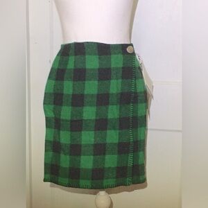 Ralph Lauren Country Green and Black Wool Plaid Women's Skirt